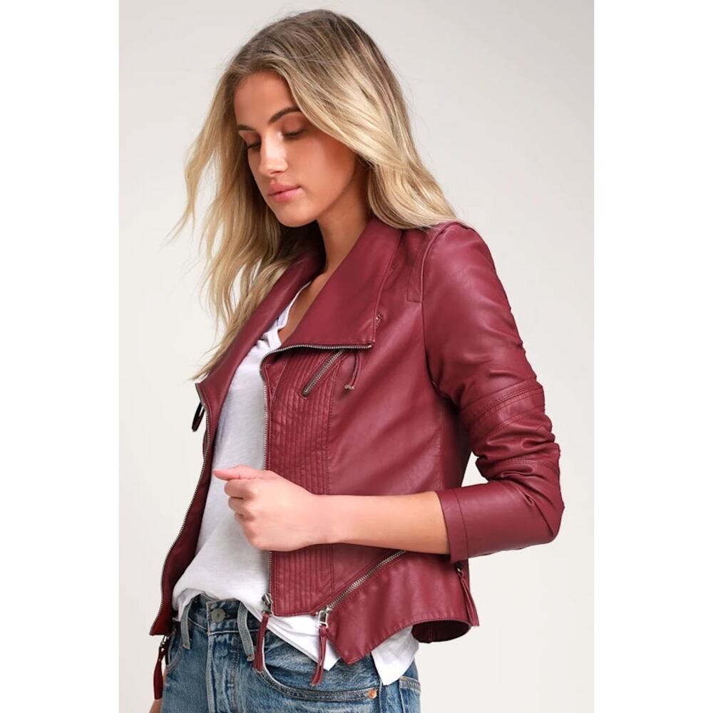 NWT Up on a Tuesday Burgundy Vegan Leather Jacket Size M - Picture 3 of 4
